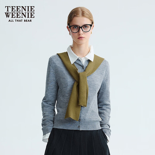 Teenie Weenie小熊女装毛针织衫2025秋季新款时尚可机洗扬子纱毛衣 灰色 S
