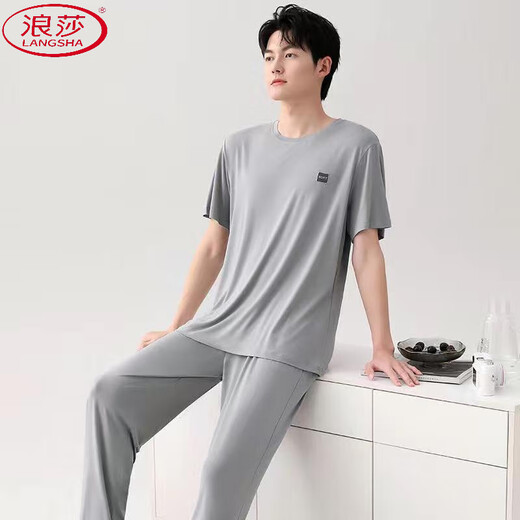 浪莎（LangSha）莫代尔棉睡衣男士夏季短袖长裤家居服韩版可外穿休闲加大码两件套 （2679）短袖-长裤 3XL (适合160-180斤)