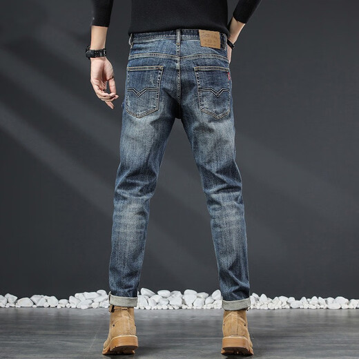DK Jeans haut de gamme Men 2025 Spring and Automne Straight Slim pantalon lavage rétro à la tendance élastique décontractée confortable 5009 bleu 32