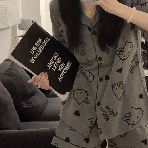 Lindo pijama de algodón de gato para mujeres en pantalones cortos delgados de verano dibujos animados para niñas al aire libre de ropa para el hogar 693 m [Sugerencias 80-100]