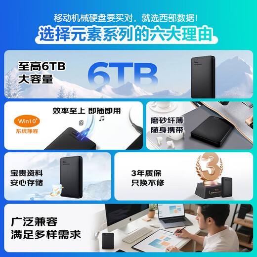 西部数据（WD）移动硬盘  Elements新元素系列2.5英寸机械硬盘外接手机电脑 新元素 定制彩绘 喵屿花踪 【赠硬盘包+转接头】 5TB 【WDBU6Y0050BBK】