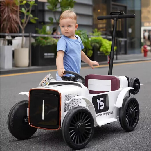 Aobele children's electric car can sit double children four-wheel parent-child car remote control electric car male and female baby toy stroller black remote control + Bluetooth + rear pedal 12V7A battery + soft seat + hard wheels
