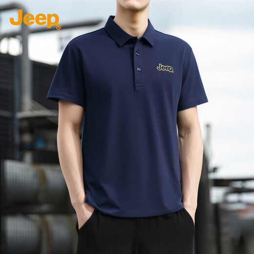 吉普（JEEP）桑蚕丝凉感T恤男商务休闲宽松Polo领短袖男打底衫1694 蓝色 3XL 
