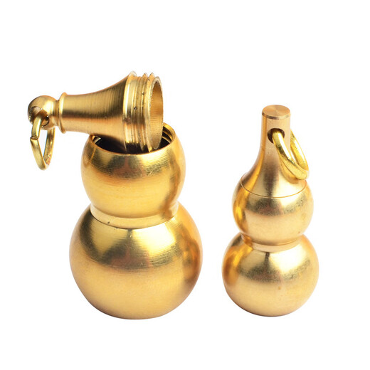 New brass gourd can open large hollow gourd, pure copper can hold things, cinnabar copper gourd keychain, small ring + top opening cover, large hollow gourd
