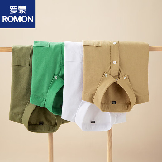 Romon Button-Hals-Baumwoll-Hemd-Hemd-Herren-Langzeit-Frühlings- und Herbststil mittleren und junger schlanker und lässiger Baumwolle Oxford-Hemd Khaki 829 S 38
