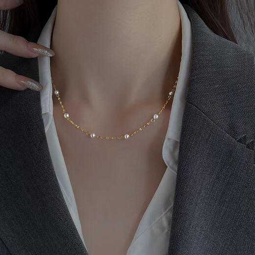Laomiao 925 Sterling Silber Halskette für Frauen in der Sommerimitation Perle Schlüsselbein Kette Halskette Rundes Perlenschmuck Einfaches Design Nische Runde Perlen Schlüsselblattkette Silber Silber