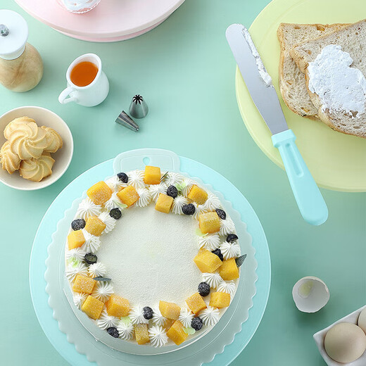 Magic Bean Shenghuo Decorating Turntable Cake Decorating Table Set Home Rotating Turntable Baking and Birthday Making Tools Full Set Baking Turntable-Nordic Powder Set Two 27.5cm