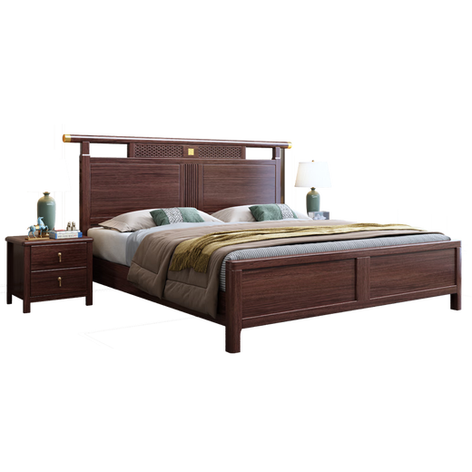 Nanzhu Neues chinesisches massives Holzbett 1,8 m doppeltes Hauptbett Große offizielle Hutbett Vollmassivholz Schwalbenschwanz Bettbrett 9901c#