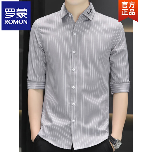 Romon Summer Ice Silk Quarter Sheveve Shirt Hommes à manches courtes à manches à manches décontractées Slim Men de chemise tendance à mi-manche 683 Black M Black M