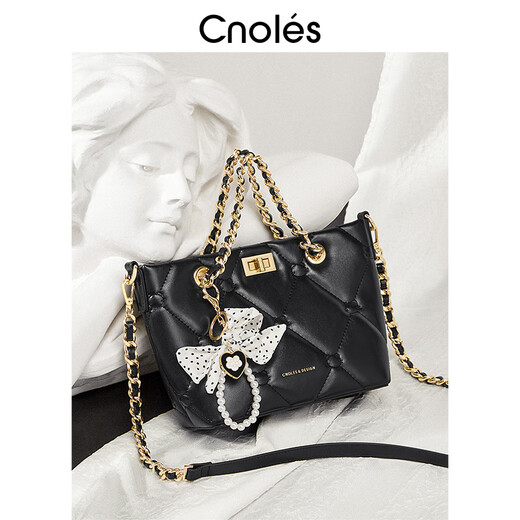 CNOLES【新品】菱格手提包包女式2025新款感百搭单肩斜挎包包女 赫本黑