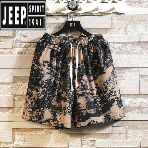 Jeep (Jeep) Hawaiian Ice Silk Shorts Herren Sommer dünne trendige Marke Gedruckte Strandhosen Lose große lässige Sportarten knusprige Hose DK693 XL