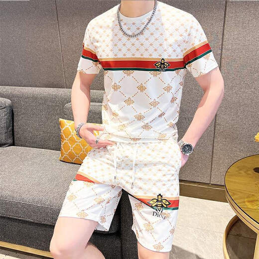 花花公子（PLAYBOY）轻奢潮牌男装夏装2025新款衣服男士冰丝恤短袖短裤搭配一整套装男 829白色套装 L 适合105-120斤