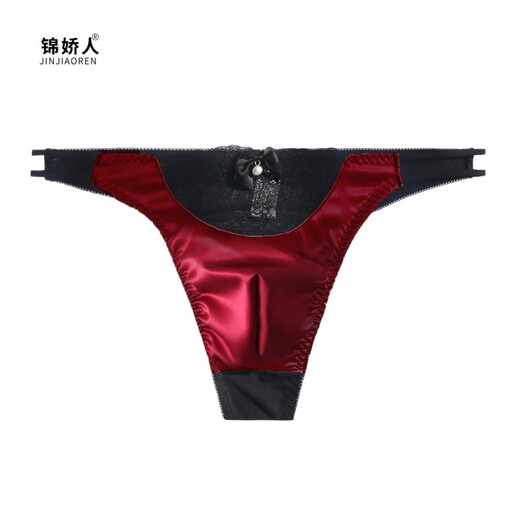 岚穆丁字裤男男士欧美蕾丝缎面蕾丝性感低腰T裤裤新款舒适男士丁字裤 酒红色 M