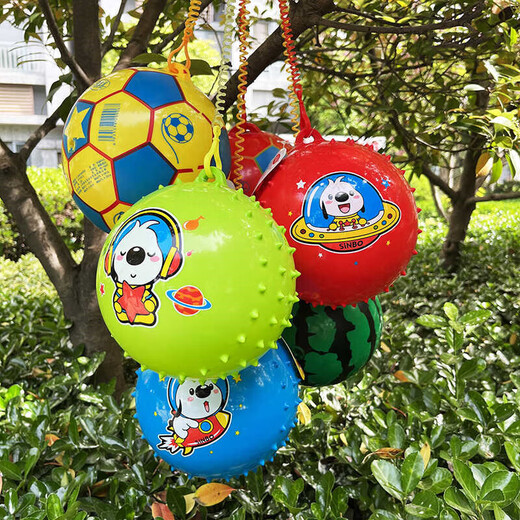 悦卜西瓜球儿童充气弹力小皮球婴幼儿宝宝手抓拍拍球按摩球幼儿园玩具 吊绳足球+西瓜球【带打气筒】