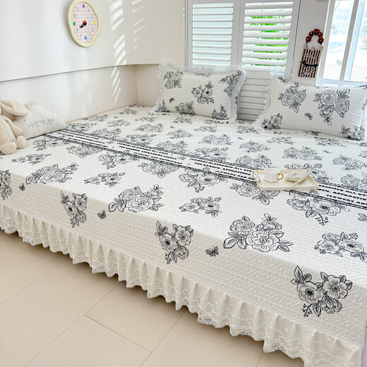 Jieliya Hepburn style tatami special bed cover for four seasons universal pure cotton cotton kang single large size kang cover kang mat with skirt K695 [pure cotton fabric - universal four seasons] 320cm*200cm + sag 30cm single piece