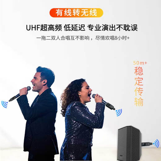 LVVI XLR wireless transceiver UHF ultra-high frequency wired to wireless transmission supports live broadcast sound card microphone microphone professional audio playing and singing speaker mixer one for one (canon mouth one male and one female)