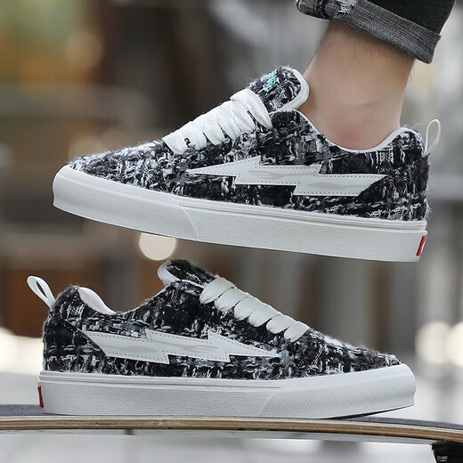LIGHTNING X STORM Picasso paintings co-branded Xiaoxiang style casual lightning bread shoes couple canvas sports board shoes men and women D6227 dark cloud black 41