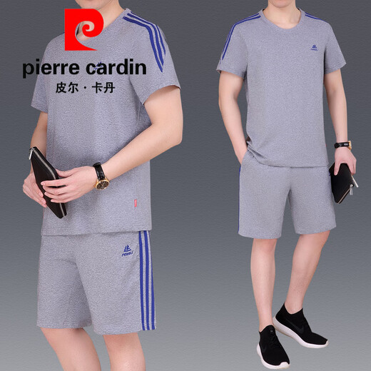 T-shirt d'été de Pierre Cardin Dad Costume de sport pour hommes Shorts courts à manches courtes en deux pièces de vêtements de père de grande taille de grande taille d'âge moyen et âgés de grande taille 9922 Black_ (manches courtes + shorts) l_ (adapté à -120jin [Jin est égal à 0,5 kg]))