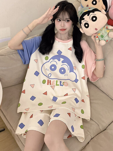 Lindas chicas de pijamas de pijamas de algodón puro verano de manga corta de manga corta de talla grande MM MM Ropa para el hogar Qys9912 m (adecuado para 80-100 Jin [Jin equivale a 0.5 kg])