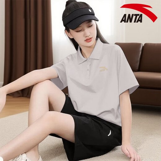 
Anta sports suit for women summer polo shirt for women short-sleeved T-shirt for women shorts for women quick-drying ice silk loose breathable casual suit pure white/black M
