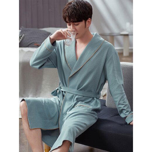 
Fengxi Waffle Bathroom Men's Spring and Autumn Pure Cotton Medium-length Men's Nightgown 2025 New Water-absorbing Integrated Yukata LJ96821 3XL Code [Weight 180-200Jin [Jin equals 0.5 kg]]