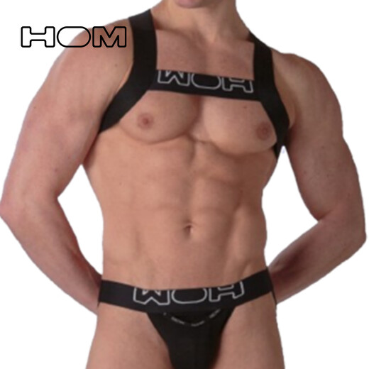 HOM men's party fun restraint belt classic personality elastic texture eye-catching adjustable belt thong underwear accessories black M