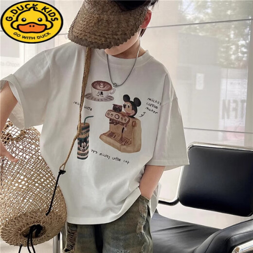G.DUCKKIDS boys short-sleeved T-shirt 2025 summer new children's clothing trendy casual children's cotton tops big boys summer clothing hot sale CT679# white 90 [suggested 80-90cm]
