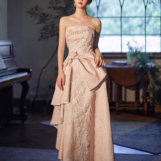 Rich collar toast dress bride can usually wear high-end 2026 new style pink new Chinese evening dress tube top engagement temperament pink L