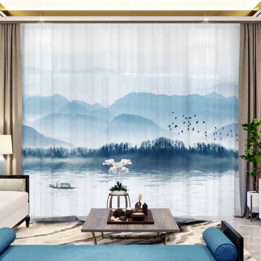 Yusenyi Schlafzimmer Wohnzimmer Fenster Vorhang halbschwarzer Vorhang Fertiges Produkt 2024 Neuer chinesischer Stil transparent und undurchlässig S9928 Hochdichte-Garn-Hook-Fertigproduktbreite 1,9*2,7 Meter hoch*