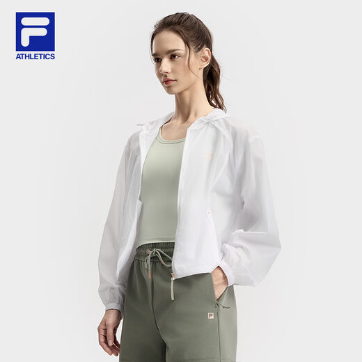 FILA 斐乐官方女装梭织外套2025秋季新款健身运动简约宽松连帽上衣 玉石白-WT L 170/88A/L