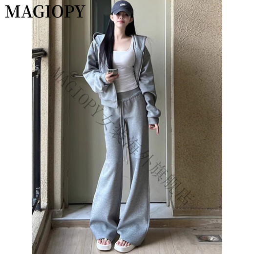 MAGIOPY国际奢侈高档品牌2025春韩版灰色休闲运动套装女时尚减龄洋气外套 灰色两件套 S(100斤以内)