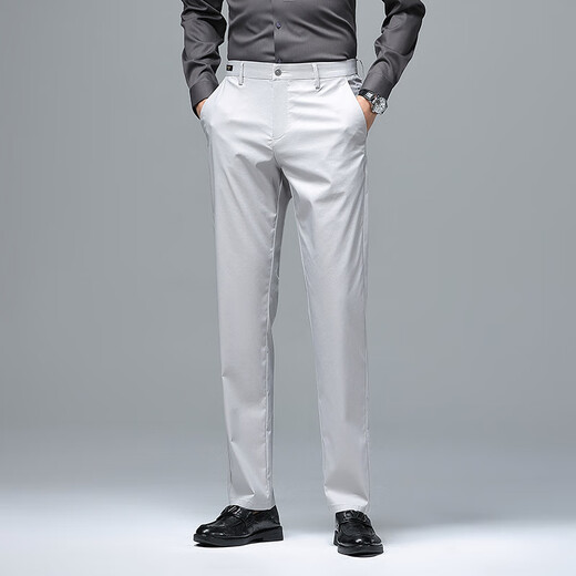 Jiumuwang Frühlings- und Sommer neue Männer -Casual Hosen -Geschäftsleute für Männer Kleidung Vaters Lange Hosen lose geradlinige elastische Herrenhosen 9892 Black 29