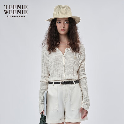Teenie Weenie小熊女装2025年夏季新款薄款chic空调衫气质针织开衫 象牙白 S