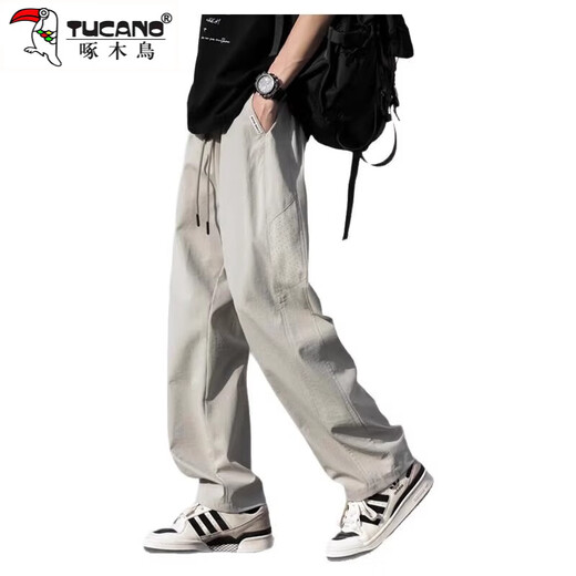Pantalon occasionnel pic pour hommes 2025 Tendance d'été Pantalon de soie de glace pour hommes pour hommes adolescents drapage polyvalent pantalon haut de gamme pour hommes 6636 kaki xl recommandés 130-150jin [Jin est égal à 0,5 kg]