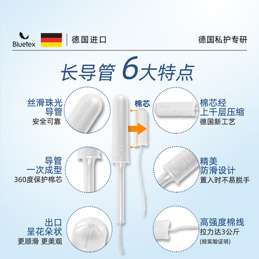 蓝宝丝（Bluetex）卫生棉条长导管式（普通流量28支）内置卫生巾姨妈棒月经