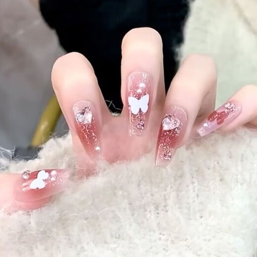 
Drilled wear nail art patch can be detached wearable nail patch finished nail patch fake nail long style L15249 pomegranate moon butterfly [long style] jelly glue + glue + sand strip + cleaning sheet + nail removal rod