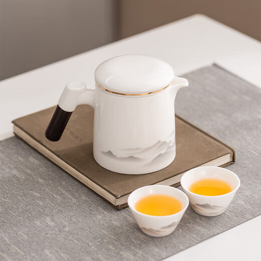 Travel tea set high-end and convenient one pot four cups mutton fat jade Kung Fu tea set complete gift box gift box ink eagle beak one pot four cups blue oval plate towel holder