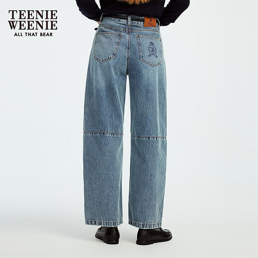 
Teenie Weenie Bear Women's Jeans 2025 Autumn New Retro Washed Slack Comfort Pants Light Blue L