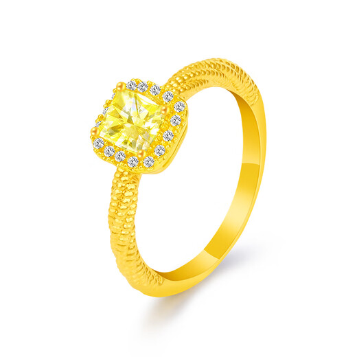 Ming Diamond International Yellow 18k Gold Ring Women's au750 Small Sugar Cube Inlaid Ring Fashionable Versatile Ring Birthday Gift for Girlfriend