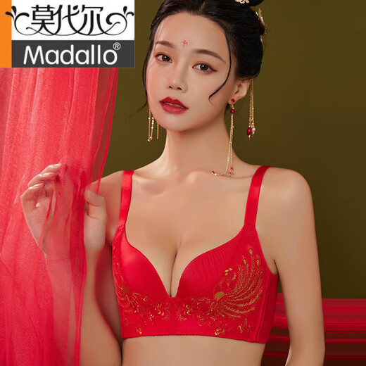 莫代尔内衣女士本命年大红色文胸套装无钢圈聚拢四季性感蕾丝鸿运礼盒 繁花似锦 80A 36A