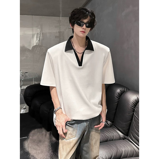
7 high-quality cleanfit shoulder pad short-sleeved T-shirt for men's summer new front-shoulder polo shirt heavy loose half-sleeved top for men WYN-733 gray M