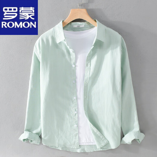 Lomon men's linen long-sleeved shirt Japanese casual loose tops youth spring and autumn comfortable breathable cotton and linen shirt jacket 9207 watermelon red M
