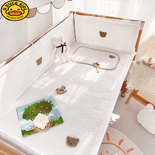
G.DUCKKIDS crib bed fence soft pack pure cotton children's splicing bed guardrail fence anti-collision baby one-piece bed circumference heightened elegant gray (bear head pressing style) one piece length 180cm
