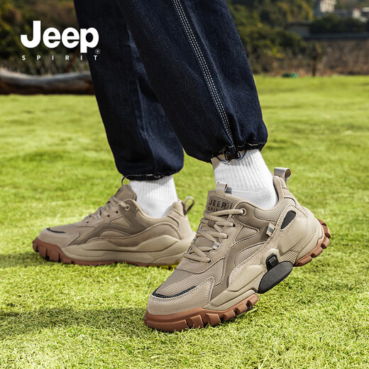 
JEEP SPIRIT Jeep Men's Shoes 2025 Summer New Breathable Casual Shoes Men's Teen Outdoor Sports Daddy Shoes Men's Rock Sand Color 42
