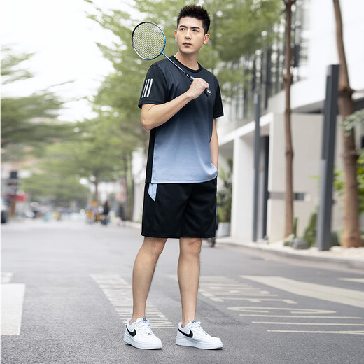 Binshiman (Binshiman) Contrôle de sport décontracté pour hommes et à séchage rapide Modèle de sport masculin Model Model Plus Fat Plus taille de taille courte badminton Uniform Blue 9902 L90-110Jin [Jin est égal à 0,5 kg]