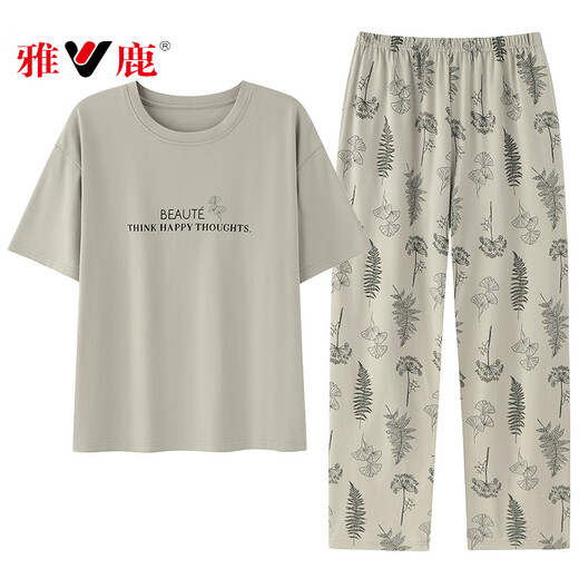 雅鹿2025年新款睡衣女士夏季纯棉短袖长裤可外穿休闲家居服套装 YZT9712 M 【建议80-100斤穿】
