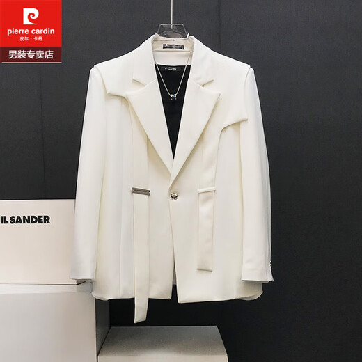 Pierre Cardin Korean streamer design blazer men's Korean style versatile high-end casual splicing suit white DK25 suit + pants XL 145-158Jin Jin equals 0.5 kg