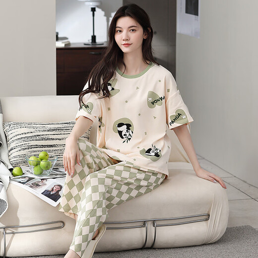 Sommer Pure Cotton Pyjamas für Frauen Kurzärärmelhosen Süßes und niedliche Frauenkleidung können draußen getragen werden und zweiteiler Anzug dünn S679 M