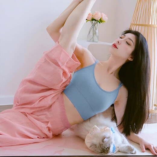 Shuangxiu Yoga Wear Suit for Women 2025 New Dance Rhythm Zen Loose Pilates Sports Fitness Training Suit Summer Thin Gray Blue Top + Pink Pants Suit S 80-100