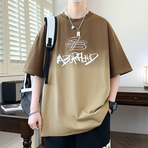 叮噜鱼宽松男士短袖重磅渐变冰丝t恤男潮流潮牌夏季大码男装半袖体恤上 3523红色 M 约90-115斤可穿